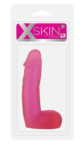 Розовый фаллоимитатор с мошонкой Dream Toys XSKIN 6 PVC DONG 20590