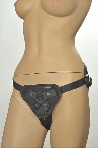 Чёрные трусики-джоки с плугом и кольцами Kanikule Strap-on Harness universal Comfy JockKL-850504