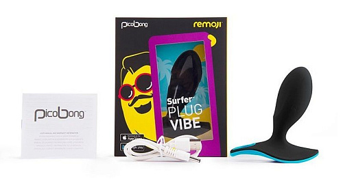 Чёрная анальная вибропробка с управлением со смартфона PicoBong SURFER PLUG VIBE PB3668