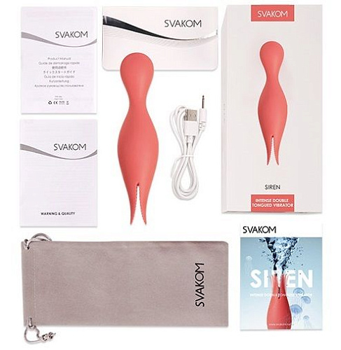 Коралловый раздвоенный вибромассажёр для клиторального массажа Svakom Siren