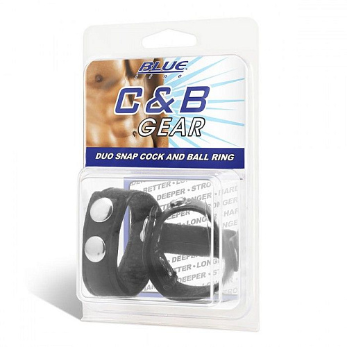 Чёрная утяжка на пенис с клёпками BlueLine Duo Snap Cock And Ball Ring BLM3047