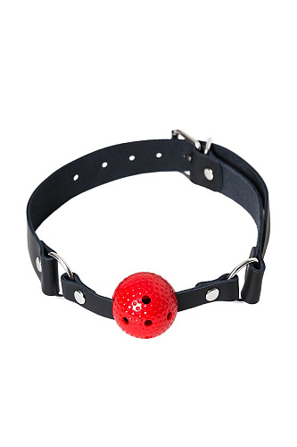 Красный кляп-шарик на чёрном регулируемом ремешке Штучки-дрючки 690207