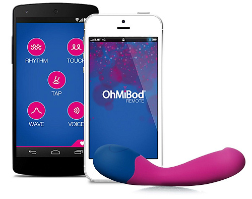 Хай-тек вибромассажёр со смарт-управлением розово-голубого цвета OhMiBod BlueMotion App Controlled NEX 2 E25477 (16,5 см)