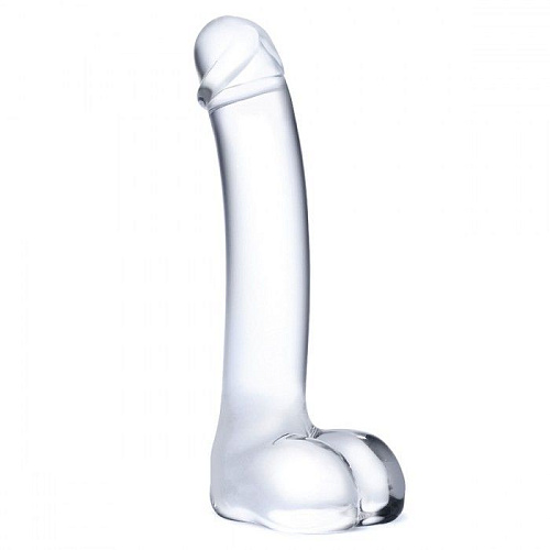 Прозрачный стеклянный фаллос с мошонкой Glas Curved G-Spot GLAS-153
