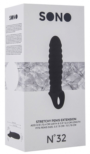 Чёрная ребристая насадка Shots Media BV Stretchy Penis Extension No.32 SON032BLK