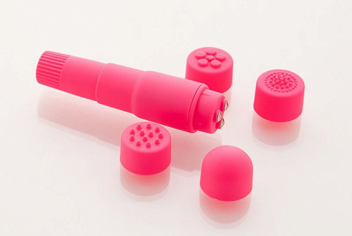 Компактный розовый вибромассажёр с 4 насадками Sexus Funny Five 931001-3