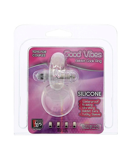 Прозрачное эрекционное кольцо с виброэлементом Dream Toys GOOD VIBES COCKRING RABBIT 60019