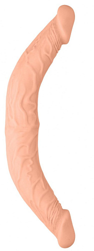 Телесный двусторонний фаллоимитатор Shots Media BV Double Dong REA069FLE (36 см)