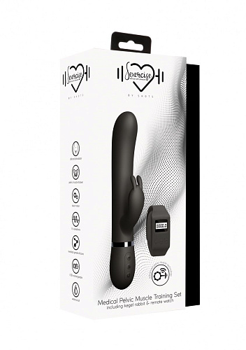 Чёрный вибромассажёр-кролик с браслетом Shots Media BV Kegel Rabbit SEX003BLK (22,5 см)