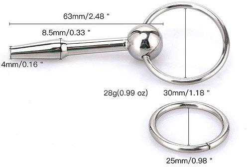 Стальной конусообразный уретральный металлический стимулятор с ограничителем-кольцом Bior toys NTU-80375