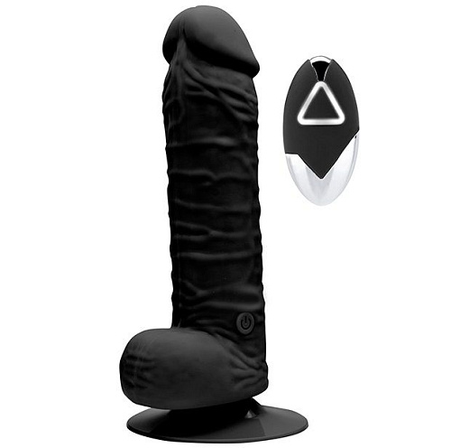 Чёрный реалистик на присоске и с пультом ДУ Dream Toys PURRFECT SILICONE DELUXE REMOTE VIBE 7IN 21143 (18 см)