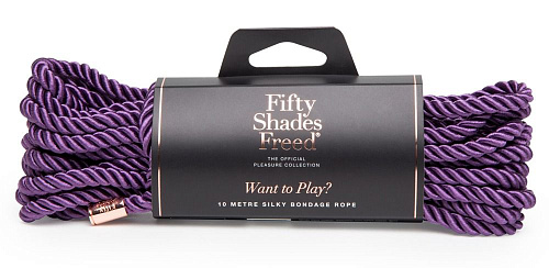 Фиолетовая веревка для связывания Fifty Shades of Grey Want to Play? 10m Silky Rope FS-69153
