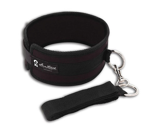 Чёрный мужской ошейник с длинным поводком Lux Fetish LF1330