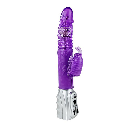 Фиолетовый вибромассажёр с ротацией, поступательными движениями и стимуляцией клитора Baile BW-029533R-0603 (29,5 см)