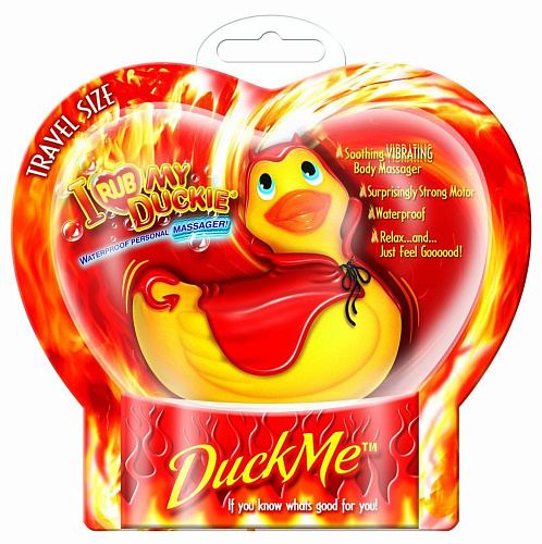 Вибратор утка-дьяволенок в жёлтом цвете Big Teaze Toys I Rub My Duckie Red Devil Travel Size 10141