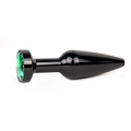 Удлиненная коническая гладкая чёрная анальная втулка с зелёным кристаллом Anal Jewelry Plug XBCK-07 (11,3 см)