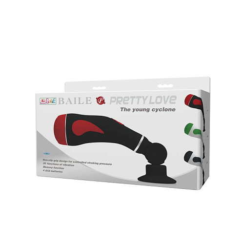 Чёрно-красная мастурбатор-вагина с вибрацией в тубе на присоске Baile BM-00900T37