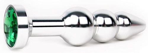 Удлинённая серебристая анальная втулка с зелёным кристаллом Anal Jewelry Plug QSLV-07 (11,3 см)