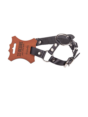 Кляп-кольцо на чёрных кожаных ремешках с застёжкой Sitabella 3008-1