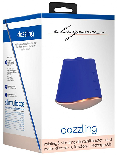 Синий клиторальный стимулятор с вибрацией и ротацией Shots Media BV Dazzling ELE009BLU (6,7 см)