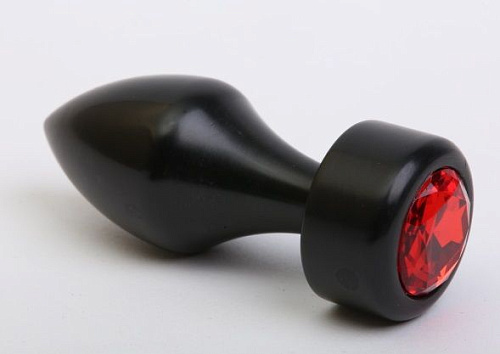 Чёрная анальная пробка с широким основанием и красным кристаллом 4sexdreaM 47440-2 (7,8 см)
