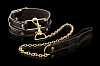 Чёрный ошейник с золотистым цепным поводком Pipedream Collar Leash PD3978-23
