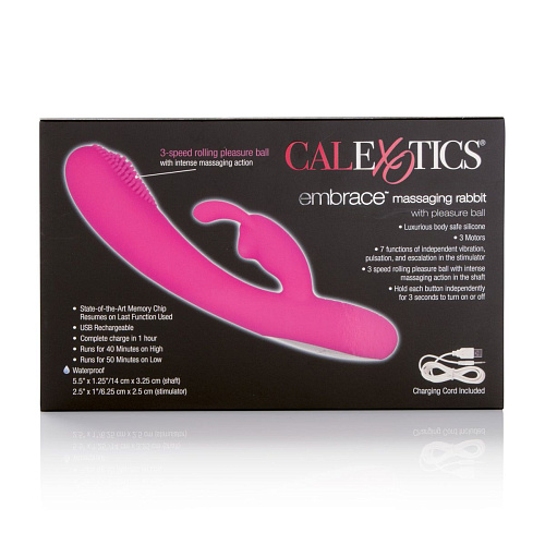 Розовый перезаряжаемый вибромассажёр California Exotic Novelties Embrace Massaging Rabbit SE-4609-20-3