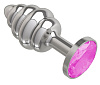 Серебристая пробка с рёбрышками и розовым кристаллом Сумерки богов 515-06 pink-DD (7 см)