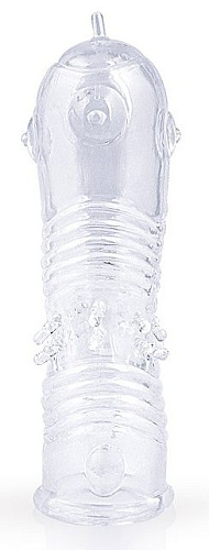 Прозрачная закрытая насадка на пенис с шипиками Bior toys SEM-55199 (12,5 см)