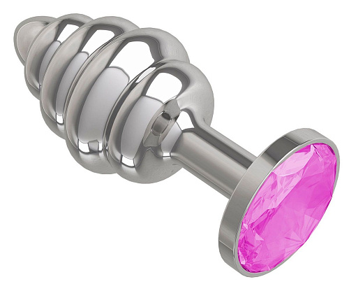 Серебристая пробка с рёбрышками и розовым кристаллом Сумерки богов 515-06 pink-DD (7 см)