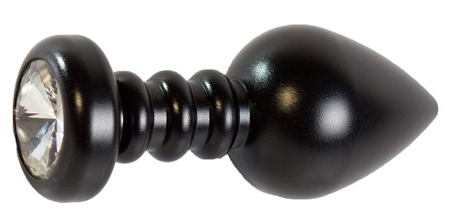 Чёрная рельефная анальная пробка с прозрачным стразом Vandersex 300BLACK (9 см)