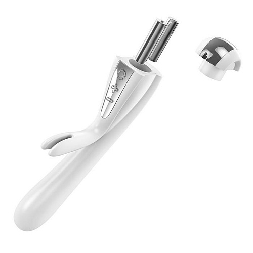 Белый вибратор с клиторальным отростком OVO K5 WHITE/CHROME (21,5 см)