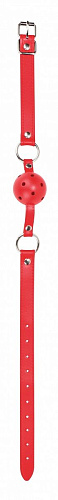 Красный пластиковый кляп-шар на кожаных ремешках Shots Media BV OU047RED