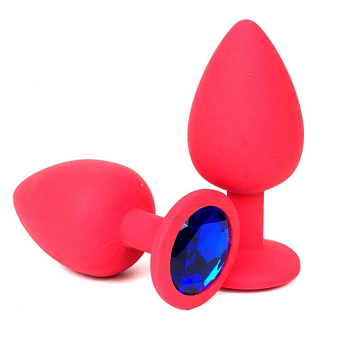 Красная силиконовая анальная пробка с синим стразом Vandersex 122-1RBB (6,8 см)