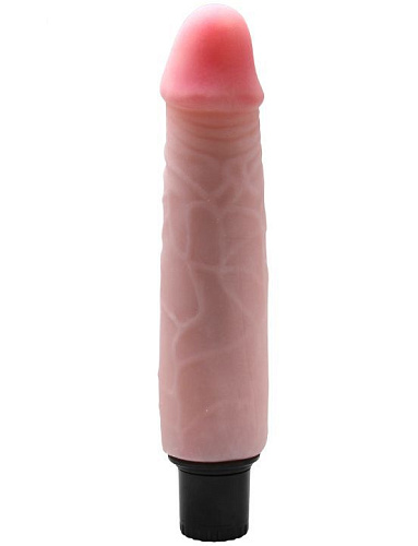Телесный вибратор с розовой головкой из ультраскин Eroticon 30307 (20 см)