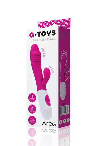 Ярко-розовый вибратор с клиторальным стимулятором A-toys Area 765001 (19,5 см)