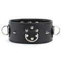 Чёрный кожаный ошейник с кольцами и клёпками БДСМ арсенал 55019