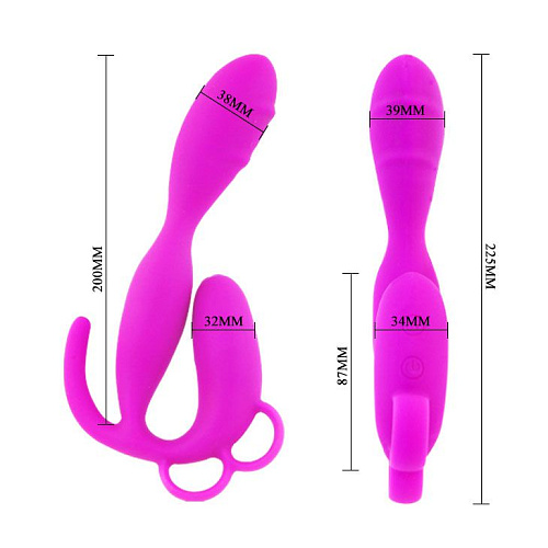 Лиловый вибратор со стимуляцией клитора и ануса Baile BI-014204 (22,5 см)