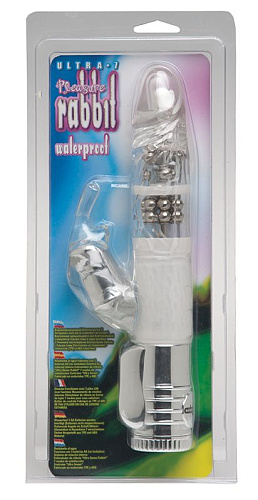 Прозрачный вибромассажёр-ротатор со стимулятором клитора Seven Creations ULTRA 7 PLEASURE RABBIT 11-36CL/S BCD GP (25 см)