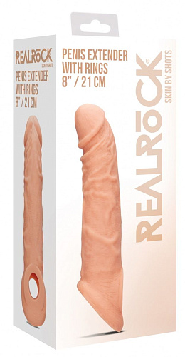 Телесная насадка с кольцом Shots Media BV Penis Extender with Rings REA073FLE (21 см)