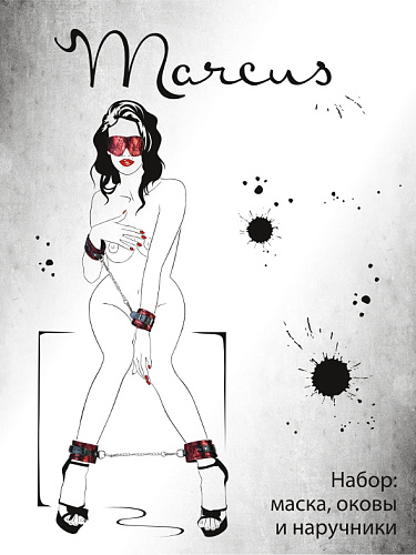 Кружевной набор красного цвета: наручники, оковы и маска ToyFa 716022