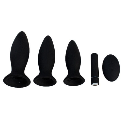 Набор из 3 чёрных анальных пробок с пультом ДУ RestArt Richie RA-330