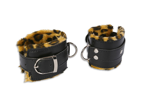 Чёрные манжеты с леопардовой отделкой Пикантные штучки DP243