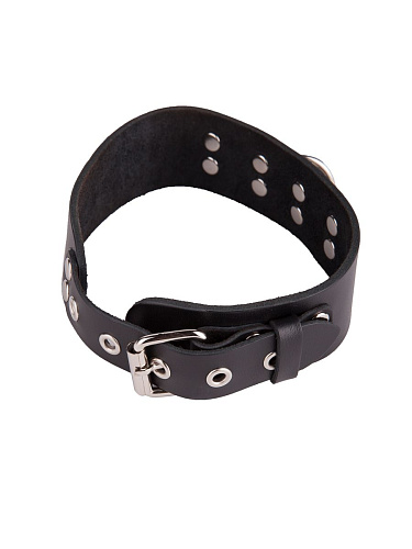 Чёрный кожаный ошейник с кольцом и клепками Sitabella 3195-1