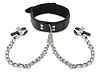 Чёрный ошейник с зажимами на соски на серебристой цепочке Пикантные штучки DP325