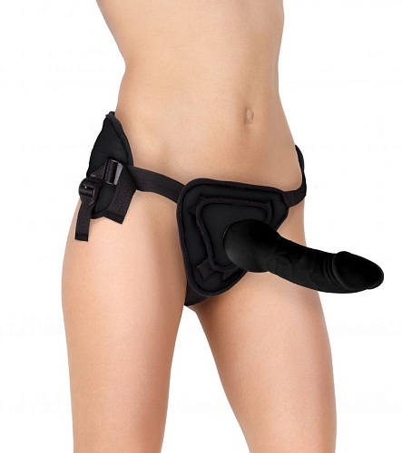 Страпон чёрного цвета Shots Media BV Deluxe Silicone Strap On 10 Inch OU207BLK (25,5 см)