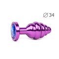 Коническая ребристая фиолетовая анальная втулка с синим кристаллом Anal Jewelry Plug AV-13-M (8 см)