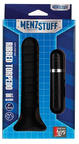 Чёрный ребристый вибратор Dream Toys RIBBED TORPEDO 20719 (15 см)