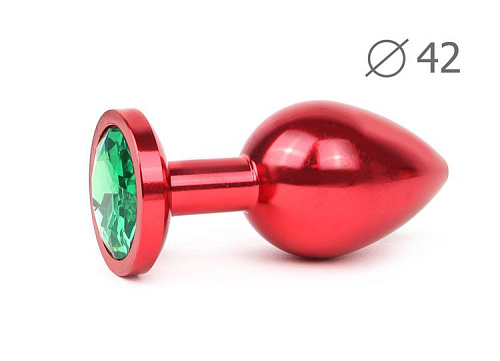 Коническая красная анальная втулка с зелёным кристаллом Anal Jewelry Plug RL-07 (9,3 см)