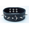 Чёрный кожаный ошейник с толстыми шипами БДСМ арсенал 55014